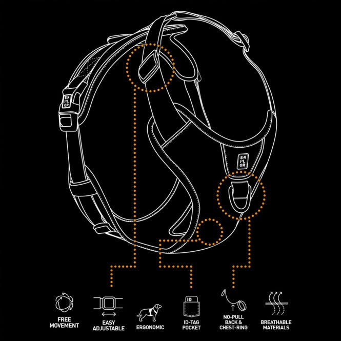 Duvoplus - EXPLOR Ultimate Fit No-Pull-Harnas - Graniet zwart - XS - 28-37cm - 32-43cm