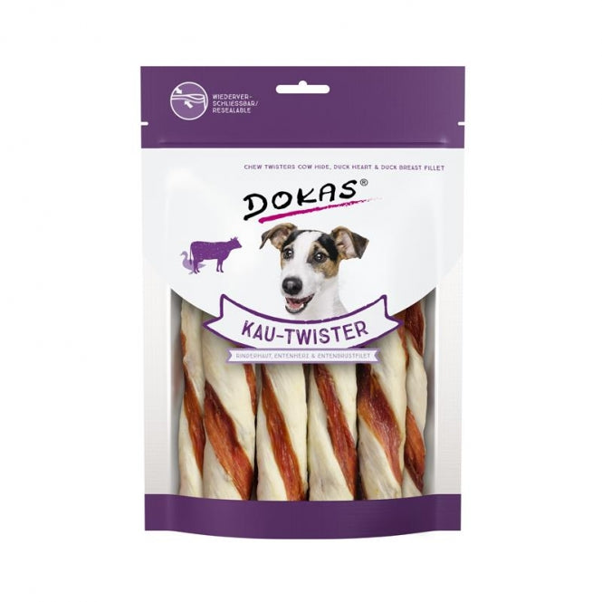 Dokas Dog Snack Kau-Twister Runderhuid, Eendhart & Eendborst - 200 g