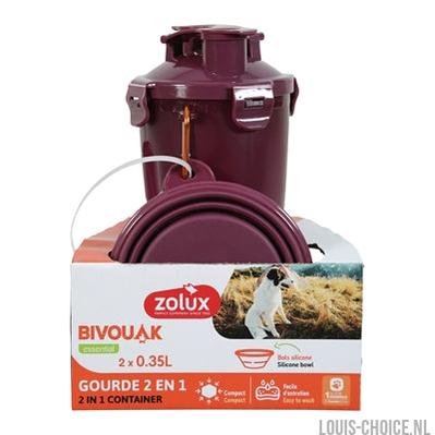 Zolux Bvk 2In1 Reisset Fles Met Voerbak En Drinkbak Rood
