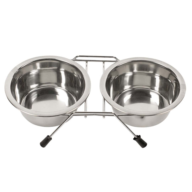 Duvoplus RVS Dubbele Voerbakstandaard - 2x 470ml / 13,5cm