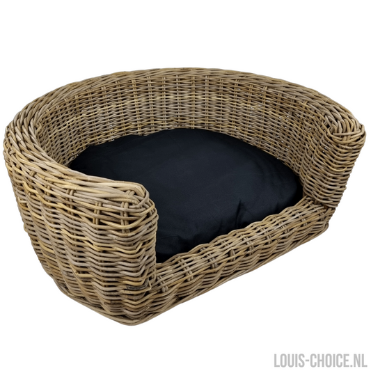 Topmast Palermo - Rieten Dierenmand met Kussen - Zwart - 68 x 57 x 33 cm-Topmast-Louis Choice