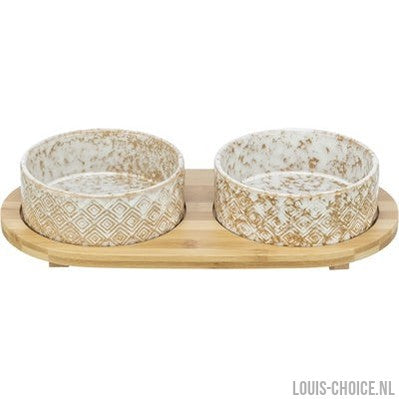 Trixie Set Voerbak / Waterbak Keramiek / Bamboe Wit / Natuur-TRIXIE-Louis Choice