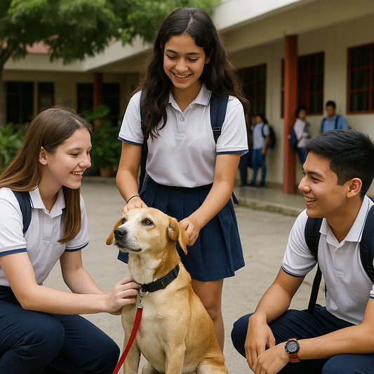 Honden met schoolkinderen