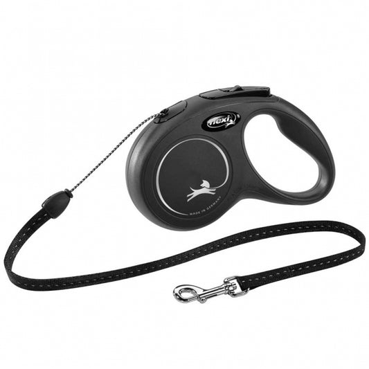 FLEXI - Intrekbare Riem - New CLASSIC touw - 5m, tot 12kg - Zwart
