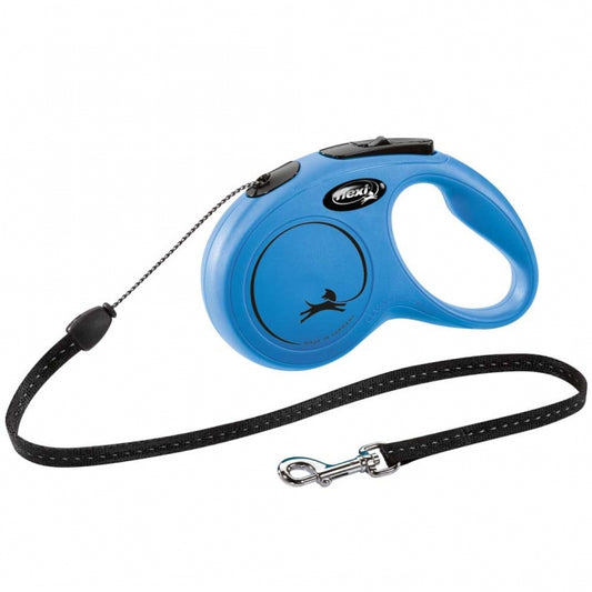 FLEXI - Intrekbare Riem - New CLASSIC touw - 5m, tot 12kg - Blauw