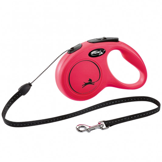 FLEXI - Intrekbare Riem - New CLASSIC touw - 5m, tot 12kg - rood
