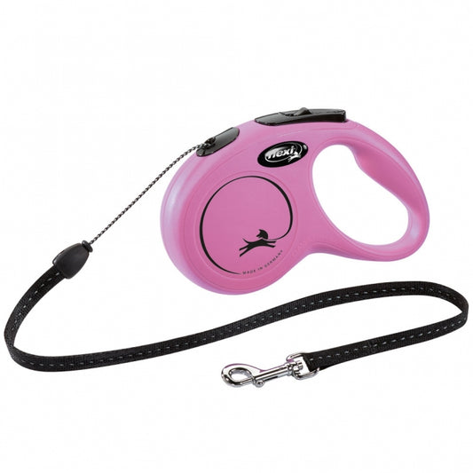 FLEXI - Intrekbare Riem - New CLASSIC touw - 5m, tot 12kg - Roze