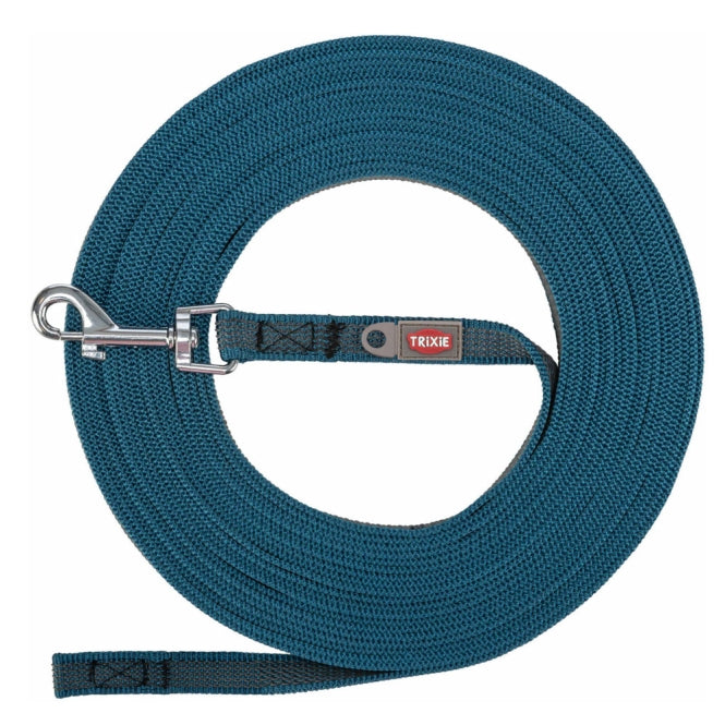 Trixie - Sleeplijn - met rubber bekleed - Petrol - 15 m/15 mm