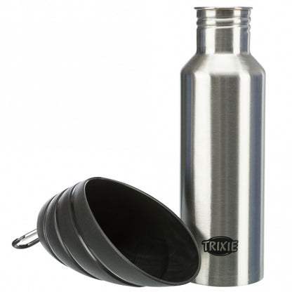 Trixie roestvrijstalen fles met drinkschaal - 750 ml