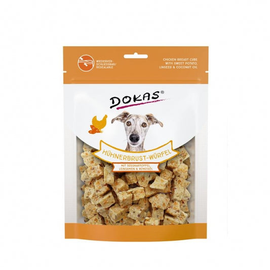 Dokas Dog Snack Kipborst-blokjes met Zoete Aardappel & Lijnzaad - 150 g