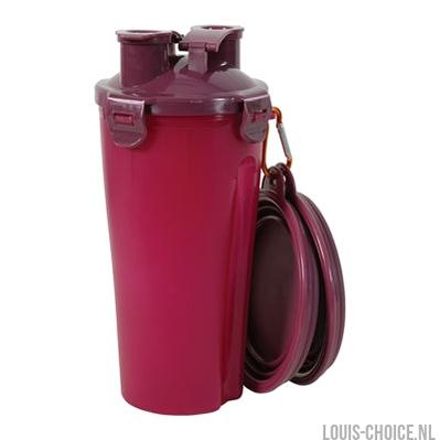 Zolux Bvk 2In1 Reisset Fles Met Voerbak En Drinkbak Rood