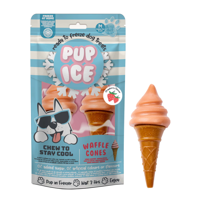 Pup Ice Wafelhoorntjes Aardbei M - 2 stuks