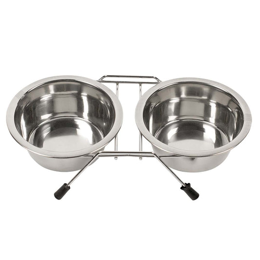 Duvoplus RVS Dubbele Voerbakstandaard - 2x 470ml / 13,5cm