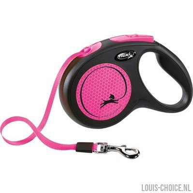 Flexi Rollijn New Classic Neon Tape Zwart / Roze-FLEXI-Louis Choice