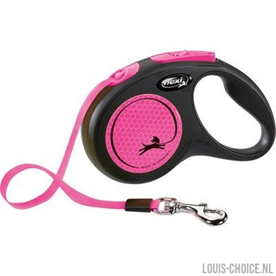 Flexi Rollijn New Classic Neon Tape Zwart / Roze-FLEXI-Louis Choice