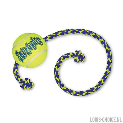 Kong Squeakair Bal Met Touw Geel / Blauw-KONG-Louis Choice