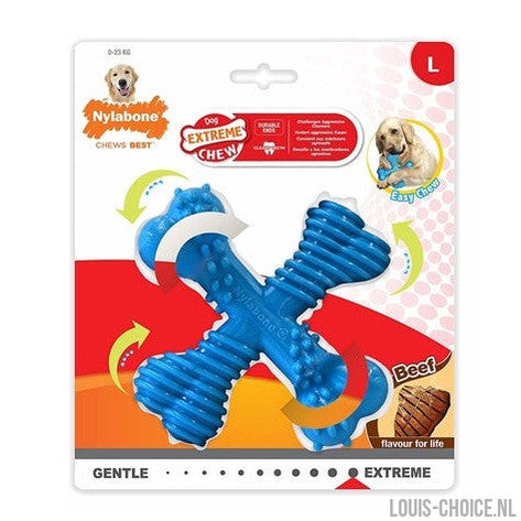 Nylabone Extreme Chew X-Bone Beef Blauw-NYLABONE-Louis Choice