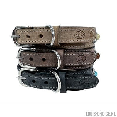 Sazzz Halsband Hond Boho Treasure Stone Vintage Leer Antraciet-SAZZZ-Louis Choice