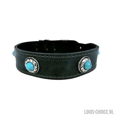 Sazzz Halsband Hond Boho Treasure Stone Vintage Leer Antraciet-SAZZZ-Louis Choice