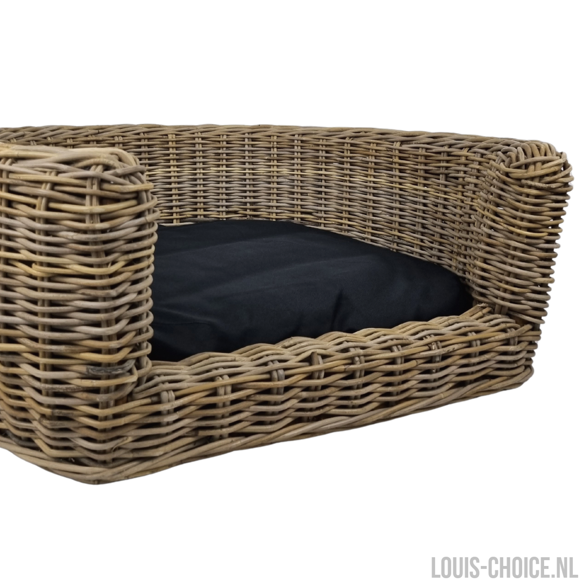 Topmast Palermo - Rieten Dierenmand met Kussen - Zwart - 68 x 57 x 33 cm-Topmast-Louis Choice