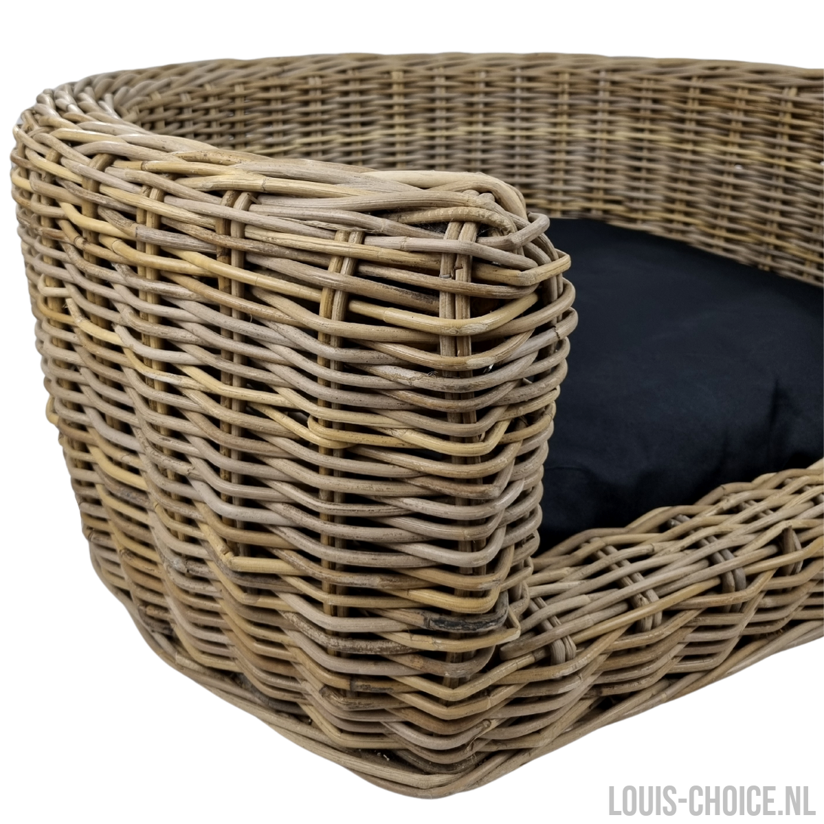 Topmast Palermo - Rieten Dierenmand met Kussen - Zwart - 68 x 57 x 33 cm-Topmast-Louis Choice