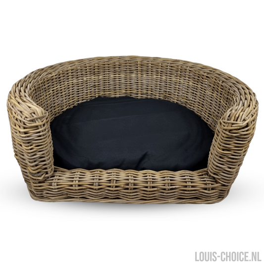Topmast Palermo - Rieten Dierenmand met Kussen - Zwart - 68 x 57 x 33 cm-Topmast-Louis Choice