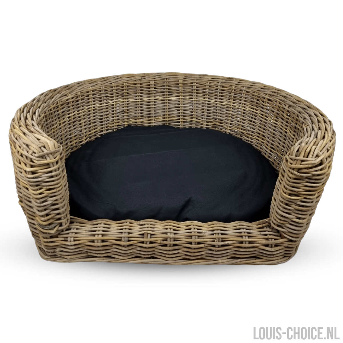 Topmast Palermo - Rieten Dierenmand met Kussen - Zwart - 87 x 80 x 33 cm-Topmast-Louis Choice