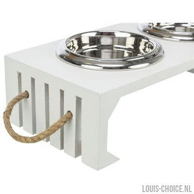 Trixie Be Nordic Set Voerbak / Waterbak Hout / Rvs Wit-TRIXIE-Louis Choice