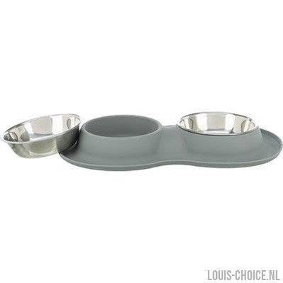Trixie Voerbak / Waterbak Dubbel Siliconen / Rvs Grijs-TRIXIE-Louis Choice