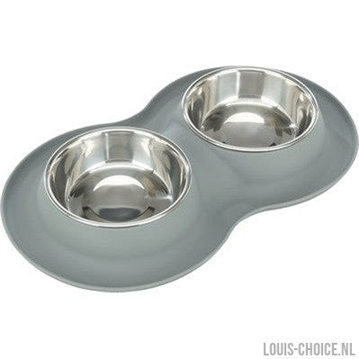 Trixie Voerbak / Waterbak Dubbel Siliconen / Rvs Grijs-TRIXIE-Louis Choice
