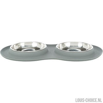 Trixie Voerbak / Waterbak Dubbel Siliconen / Rvs Grijs-TRIXIE-Louis Choice