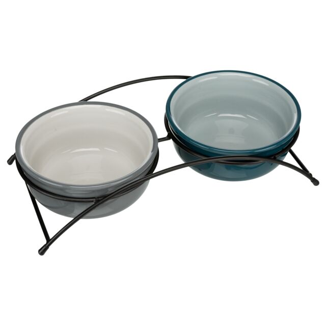 Trixie Voerbak-Set, Keramiek/Metaal - petrol/grijs - 2 x 1,6 l