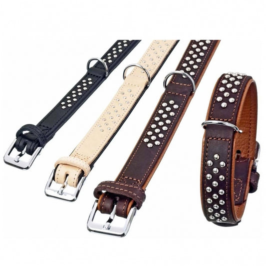 Karlie Rondo Halsband Onderlegd met Rondkop-klinknagels - Natuur - 22mm / 37cm