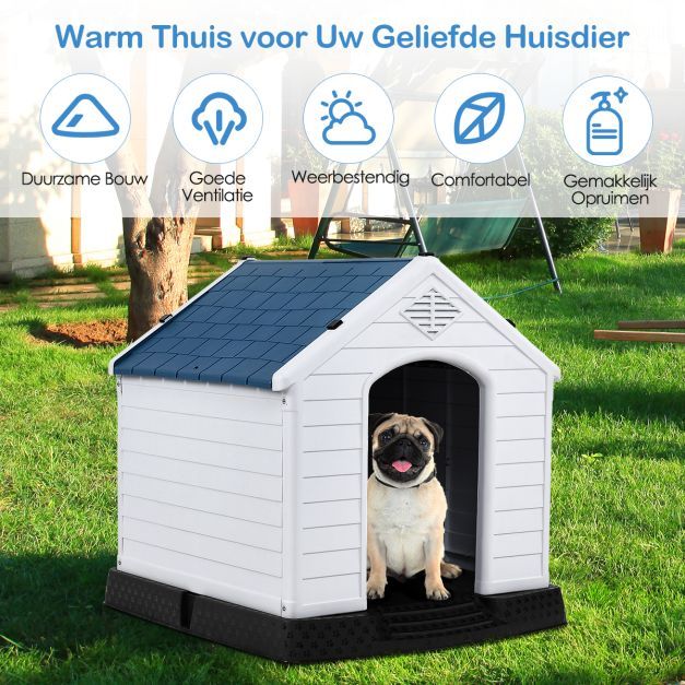 Topmast Hondenhok kunststof | Weerbestendig | Wit + Blauw